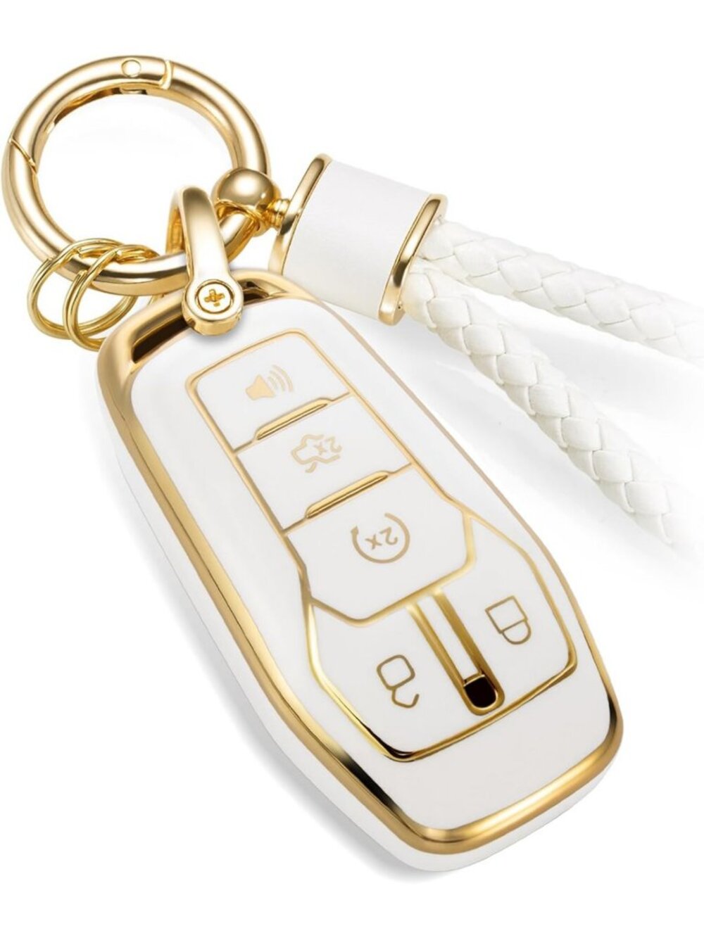 Upgraded Soft Key Fob Cover with Metal Braided Keychain for 5-Button Cars